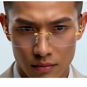 Rimless Gold Leopard Frame Eyeglasses Fashion Clear Lens Glasses Eye Wear Classy